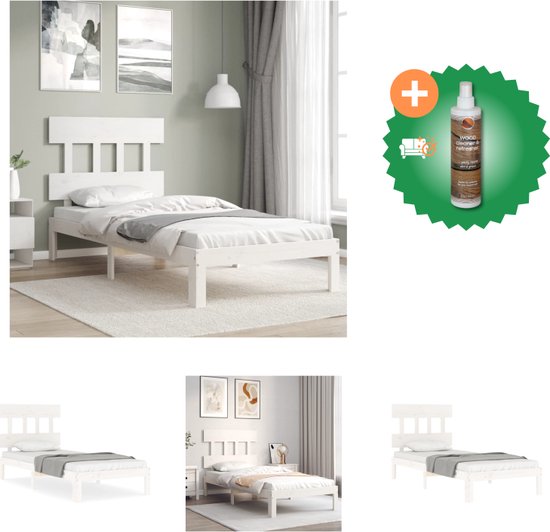 vidaXL Bedframe met hoofdbord massief hout wit 100x200 cm - Bed - Inclusief Houtreiniger en verfrisser