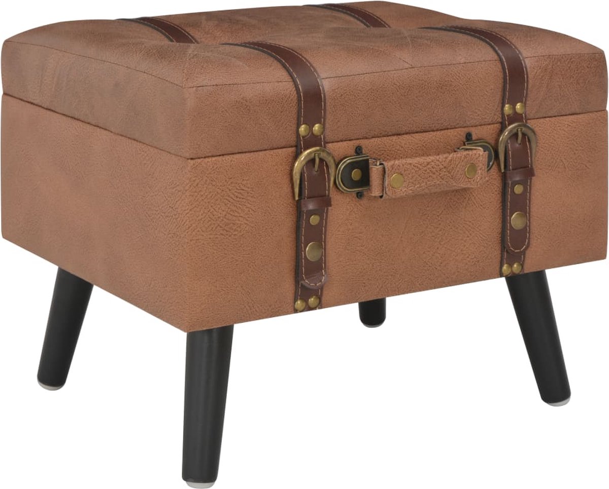 Pouf Pieghevole In Ecopelle Marrone Con Tasca Laterale: Contenitore E Poggiapiedi, 43x33x33cm, Portata 158kg
