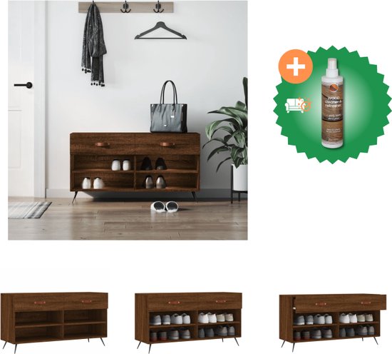 vidaXL Schoenenbank 102x35x55 cm bewerkt hout sonoma eikenkleurig - Schoenenkast - Inclusief Houtreiniger en verfrisser