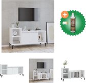 vidaXL Tv-meubel 100x35x55 cm bewerkt hout wit - Kast - Inclusief Houtreiniger en verfrisser