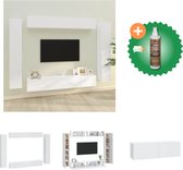 vidaXL 8-delige Tv-meubelset bewerkt hout hoogglans wit - Kast - Inclusief Houtreiniger en verfrisser
