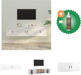 vidaXL 3-delige Tv-meubelset bewerkt hout hoogglans wit - Kast - Inclusief Houtreiniger en verfrisser