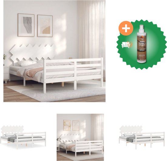 vidaXL Bedframe met hoofdbord massief hout wit 5 FT King Size - Bed - Inclusief Houtreiniger en verfrisser