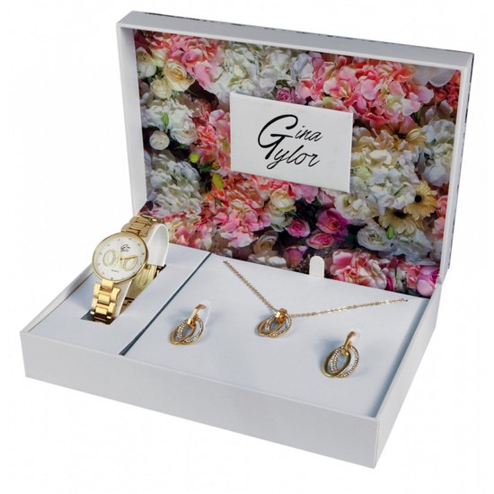 Excellanc dames sieradenset , horloge , halsketting met hanger en oorbellen , goudkleurig