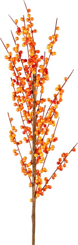 Greenmoods Kunstplanten - Kunstplant - Kunsttak - Ilex - Zijde - Oranje - 100 cm