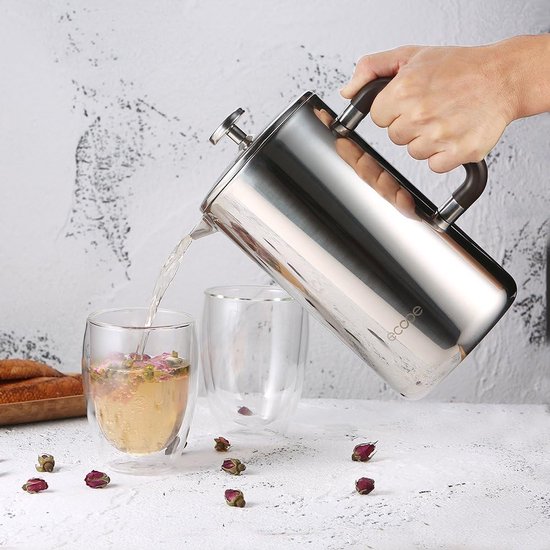 Cafetière à Piston Inox 1000ml Kabalo - Double Paroi Isotherme 8 Tasses - Avec Cuillère Mesure - 10