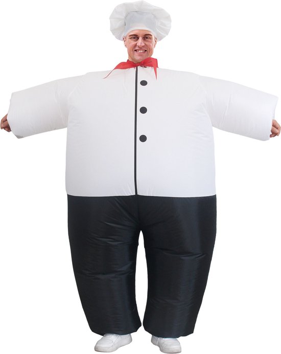 KIMU® Costume Gonflable Chef - Costume Opblaasbaar - Costume de Chef Mascotte Costume Gonflable - Costume Gonflable Kok de Chef Adultes Femmes Hommes Restaurant Cuisine Carnaval Costume de Carnaval