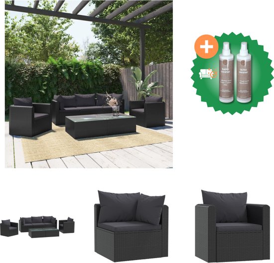 vidaXL 7 delige Loungeset met kussens poly rattan zwart Tuinset Inclusief Onderhoudsset