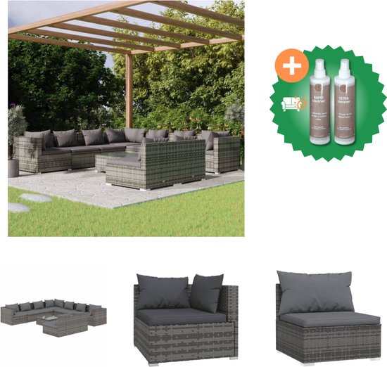 VidaXL 4-delige Loungeset met kussens kunststof grijs - Kantoormeubelen