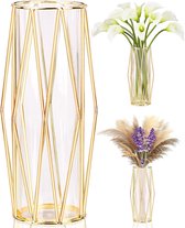Décoration vases dorés pour herbe de pampa - Vase scandinave avec structure en métal pour centre de table ou bureau de mariage, 28 cm de haut