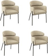 Colenis® - Gabriel Eetkamerstoel - Set Van 4 - Beige - Bouclé stof - Design - Met armleuning