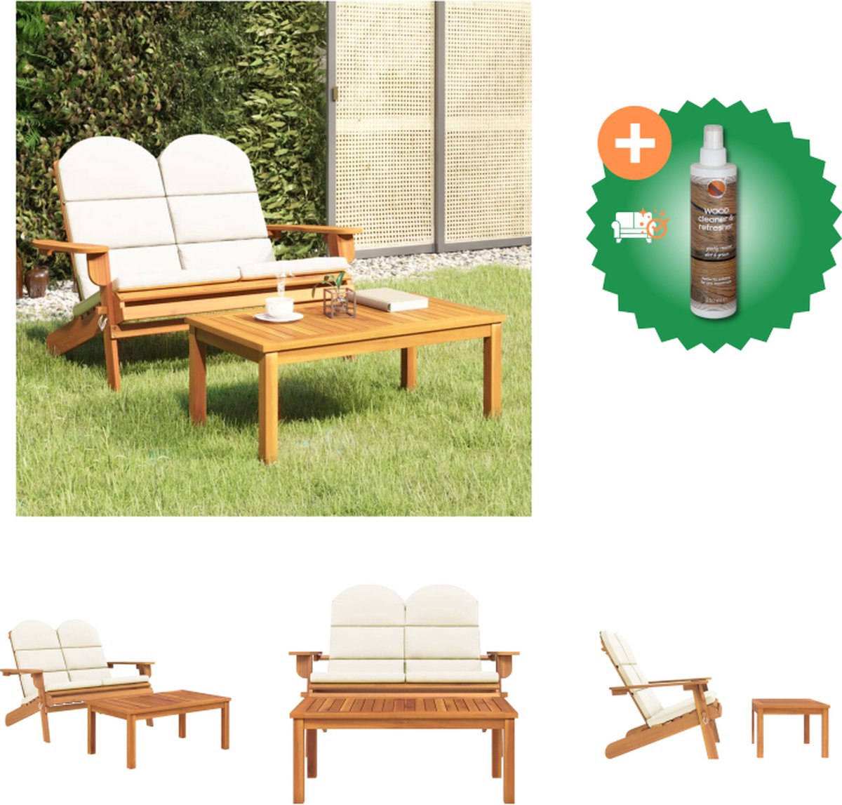 VidaXL Houten Loungeset Adirondack stijl Tuinbank 126x84x90cm Salontafel 90x50x36cm Acaciahout Tuinset Inclusief Houtreiniger en verfrisser