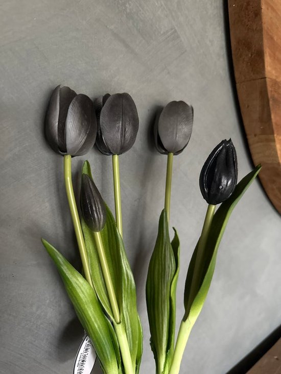 Kunstbloem Tulp - Zwart - Zwarte tulpjes - Real touch tulpen - 43 cm - Boeket - Kunstbloemen - Kunst bloem - Sally tulp - Black - Interieur - Sfeer - Voorjaar - Pasen - Paasdecoratie - Bloemen - Moederdag - Oma - Decoratief - Deco - Decoratie