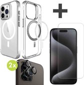 iMoshion Coque MagSafe iPhone 15 Pro avec protection d'écran en Glas trempé et lot de 2 protections d'objectif d'appareil photo – Coque Air MagSafe robuste – Transparente