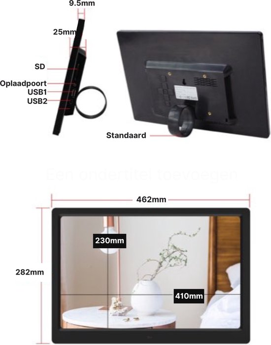 Digitale fotolijst, 13,3 inch, All Sun wifi, digitale fotolijst, HD touchscreen met 8 GB geheugen, auto-rotate, wandmontage, klok/kalenderfunctie, afstandsbediening, bruin