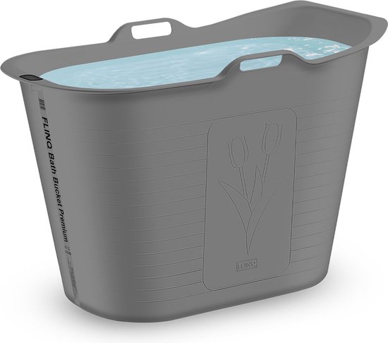 FlinQ Bath Bucket Premium - Badkuip - Zitbad - Thermometer - 165L - Grijs