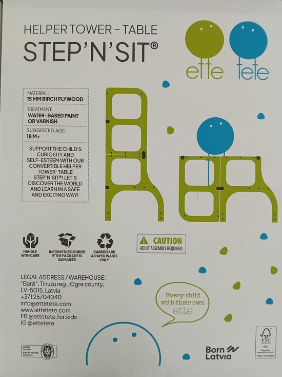 Ette Tete Step'n'Sit Tour d'apprentissage pliable en bois en noir