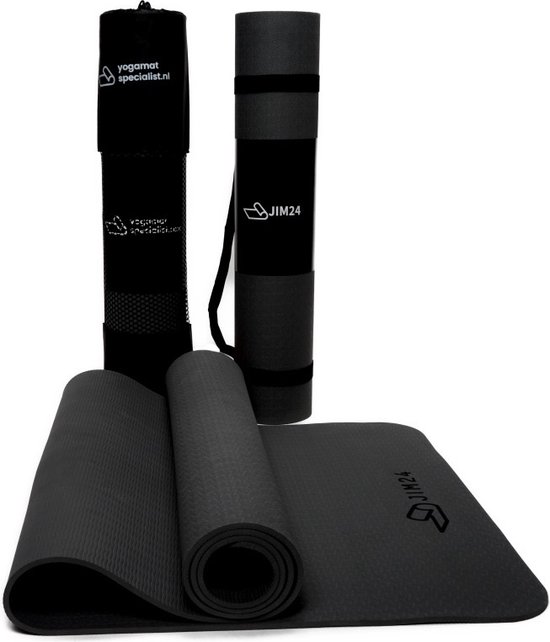 Jim24 Yoga Mat - Fitness Mat - Yoga Mat Anti Slip - Yoga Mat Extra Dik - Duurzaam TPE - Met Draagtas - Zwart