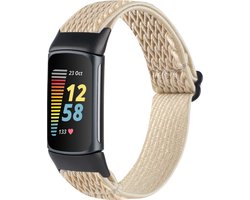Nylon bandje - geschikt voor Fitbit Charge 5 / Charge 6 - beige