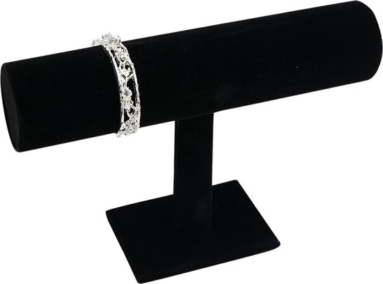 Fluwelen sieradenstandaard T-Bar armbandhouder en horlogehouder voor het opbergen van sieraden, horloges, kettingen, armbanden en hoofdbanden, 22,8 x 5 x 15 cm