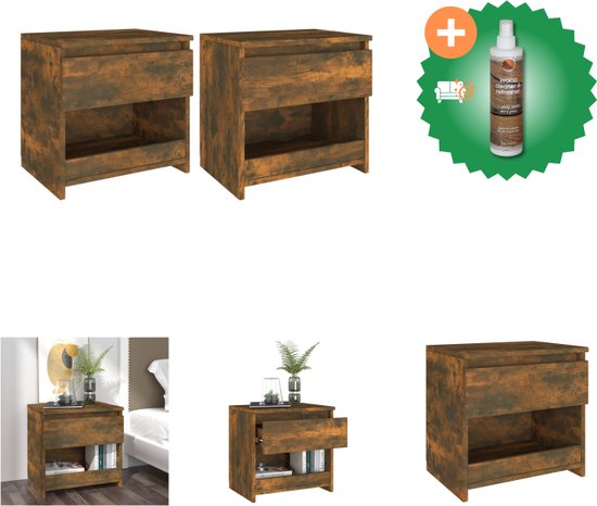 vidaXL Nachtkastjes 2 st 40x30x39 cm bewerkt hout gerookt eikenkleurig - Kast - Inclusief Houtreiniger en verfrisser