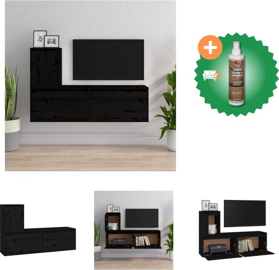 vidaXL Tv-meubelen 3 st massief grenenhout zwart - Kast - Inclusief Houtreiniger en verfrisser
