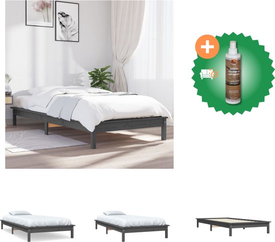 vidaXL Bedframe massief grenenhout grijs 90x200 cm - Bed - Inclusief Houtreiniger en verfrisser