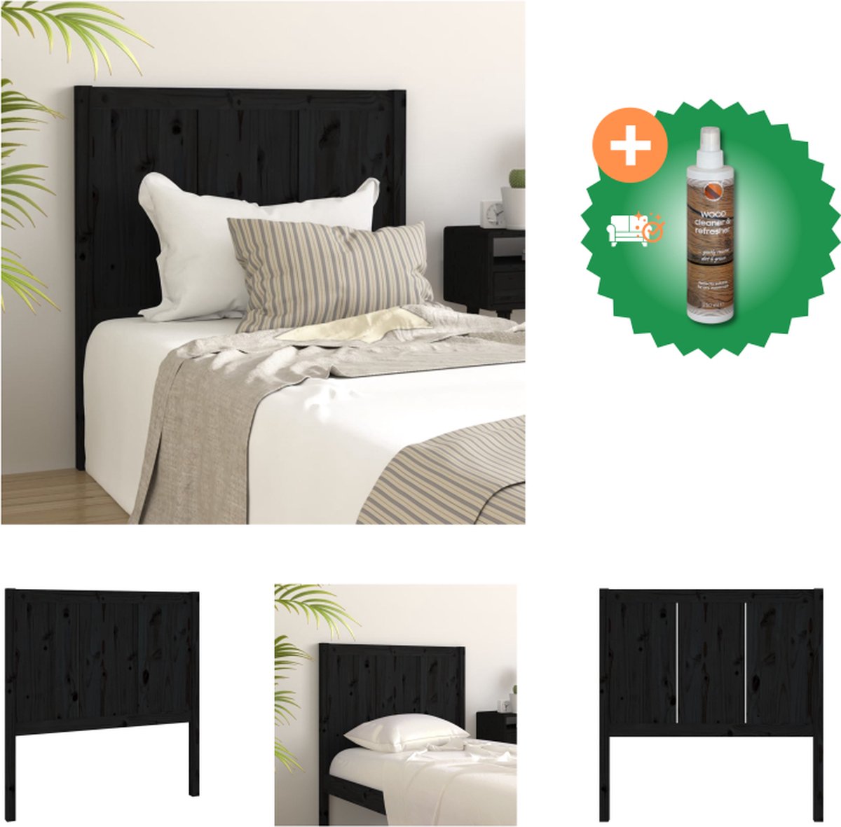 vidaXL Hoofdbord 95-5x4x100 cm massief grenenhout zwart - Bedonderdeel - Inclusief Houtreiniger en verfrisser - vidaXL