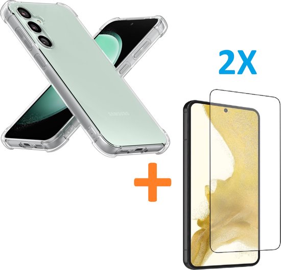 Anti-Shock silicone hoesje met 2 Pack Tempered glas Screen Protector Geschikt voor: Samsung Galaxy S23 FE