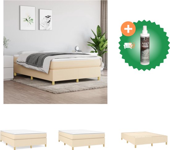 vidaXL Boxspringframe stof crèmekleurig 140x190 cm - Bed - Inclusief Reiniger