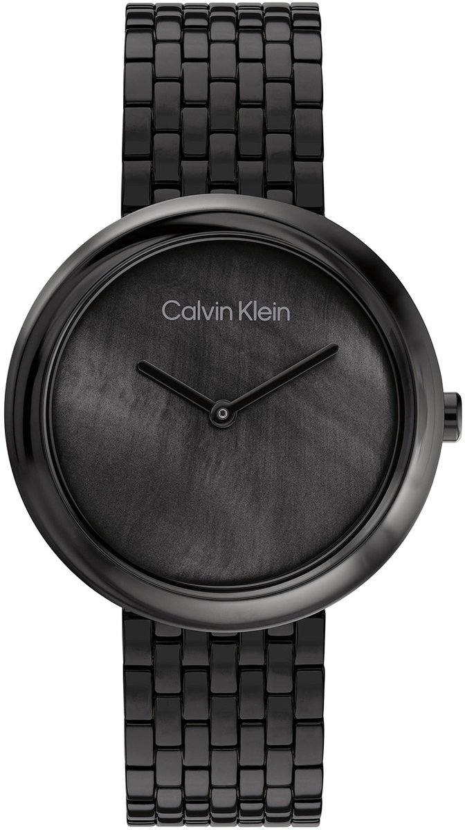 Calvin Klein CK25200323 Twisted bezel Dames Horloge - Mineraalglas - Staal - Zwart - 34 mm breed - Quartz - Vouw-Vlindersluiting - 3 ATM (spatwater)