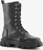 Groot leren meisjes veterboots met chunky zool - Zwart - Maat 39