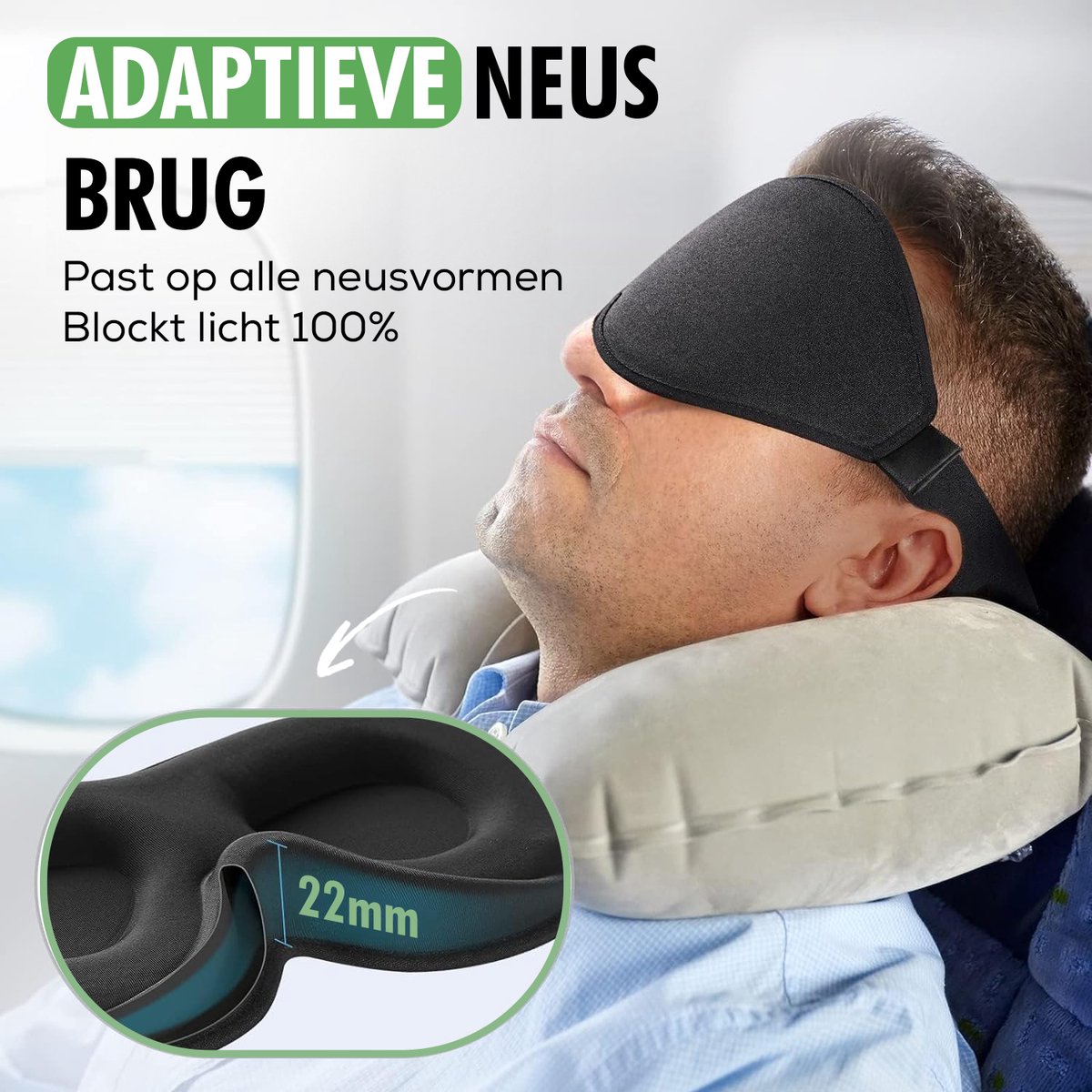 TravelHawk Slaapmasker Zwart - Luxe 3D-slaapmasker Dames Heren 100% lichtblokkerende slaapbril Zijslaper Oogmasker Nachtmasker — afbeelding 7