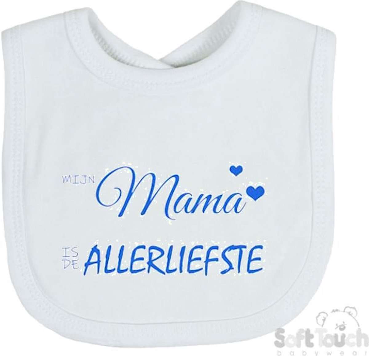 Goedkoopste Soft Touch Slabber Slabbetje Slab Mijn mama is de allerliefste Moederdag Unisex Katoen Wit/blauw Maat 33x22 Cm