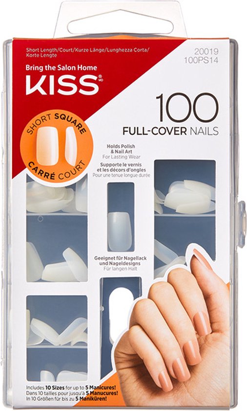 Kiss Gellak 100 Full Cover Nails - Kunstnagels - 100 stuks - Nepnagels - Doorzichtig - Vierkant