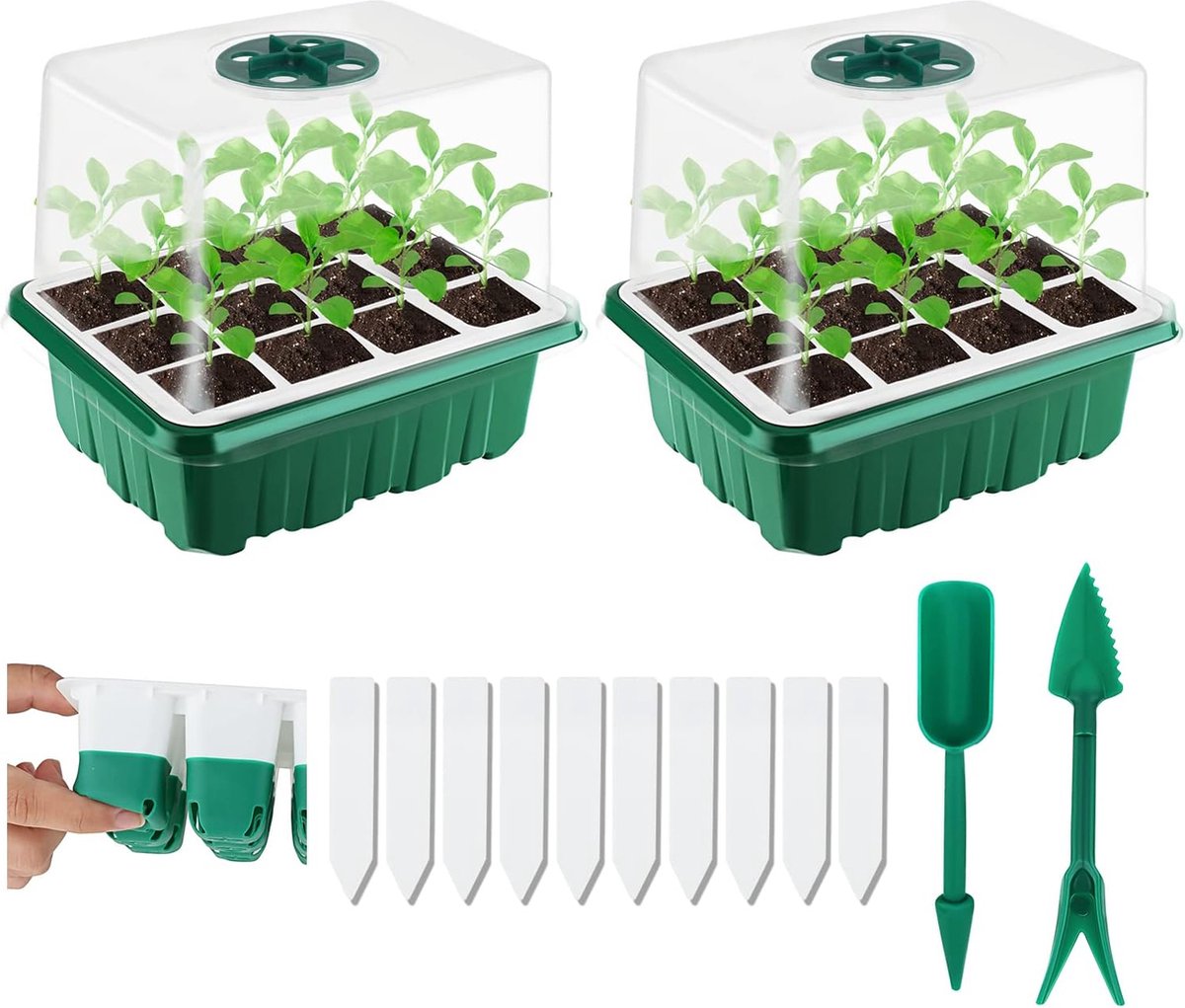 Mini kweekkas 2 stuks 24 cellen vochtigheid instelbaar ruimte broeikas kweekbox met deksel plant starterkit
