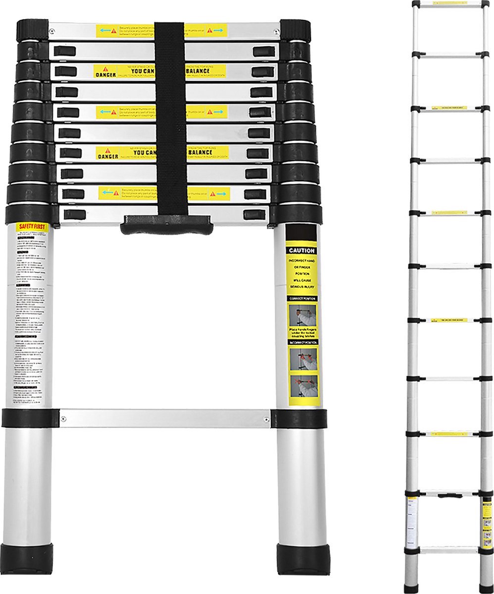 RM Enterprise Vouwladder - Telescopische Ladder - Telescoop Ladder - Inklapbaar - Soft Close - Uitschuif Ladder - 3.8M