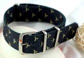 Premium Design Print Black Fly - Nato strap 20mm - Horlogeband Zwart