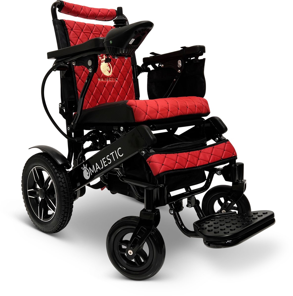 Goedkoopste COMFYGO IQ-8000 Elektrische rolstoel, Lichtgewicht, Draadloze afstandsbediening, Handmatig opvouwbaar, Niet achterover leunen, 12AH Li-ion, tot 20km, 45cm, Zwart frame & Rood Leer