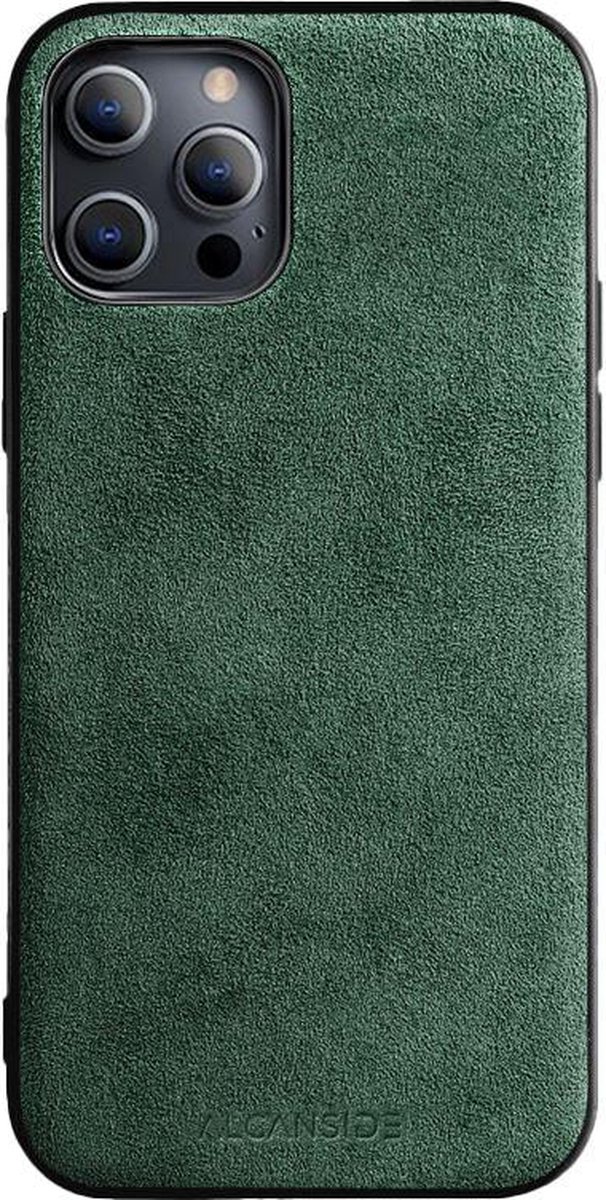 Apple iPhone 12 Pro Hoesje - Alcanside - Serie - Alcantara Backcover - Midnight Green - Hoesje Geschikt Voor Apple iPhone 12 Pro