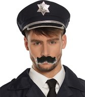 Carnaval verkleed politiepet - met politie thema plaksnor - blauw - heren - verkleedkleding accessoires
