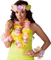 Boland Hawaii krans/slinger set - Tropische/zomerse kleuren mix geel - Hoofd en hals slingers- Party verkleed accessoires
