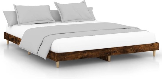 vidaXL - Bedframe - bewerkt - hout - gerookt - eikenkleurig - 200x200 - cm