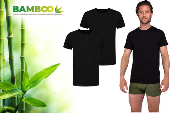 Bamboo - T Shirt Heren - Ronde Hals - 2 Stuks - Zwart - S - Bamboe - Ondershirt Heren - Extra Lang - Anti Zweet T-shirt Heren