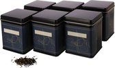 6 x boîte à thé/boîte de rangement angulaire classique, empilable, avec 6 étiquettes pour écrire | sceau aromatique en métal pour 180 g | 9,8 x 7,6 x 7,6 cm (H, L, P) | également idéal comme moule à farine, à riz ou à biscuits