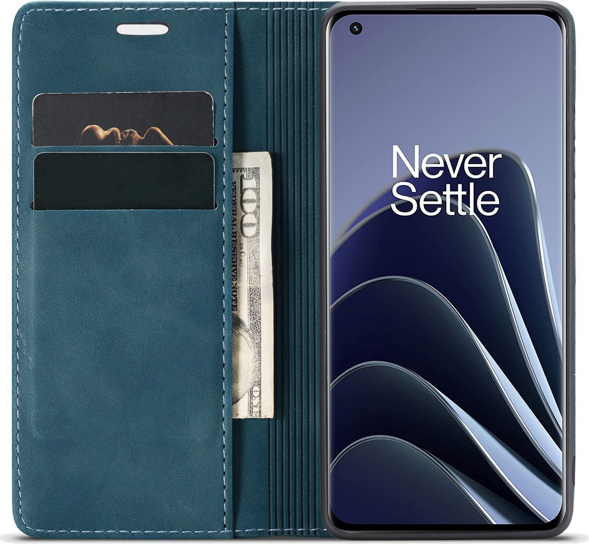 ProGuard OnePlus 10 Pro Wallet Hoesje Vintage Leder Blauw