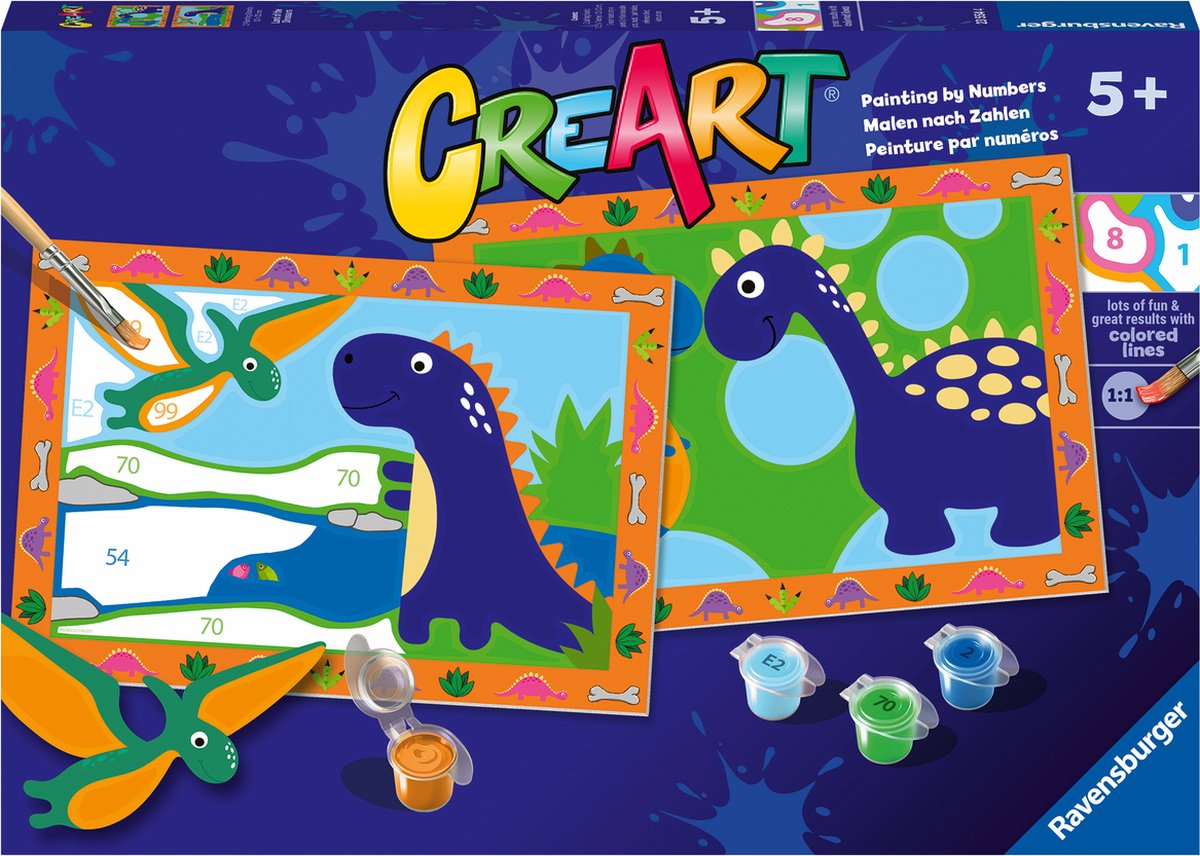 Ravensburger creart land of the dinosaurs - schilderen op nummer voor kinderen afbeelding