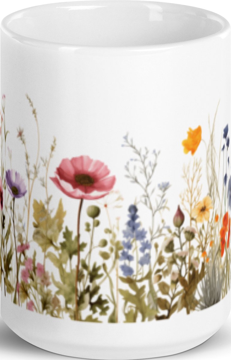Wild Flowers Fantasy - Koffie & Thee Mok 443 ml| koffiemok cadeau| | Theemok cadeau| Mok cadeau| Koffie Beker| Thee Beker| Koffie Kop| Thee Kop| Wilde bloem Mok| Bloemen Mok| Vintage Mok|