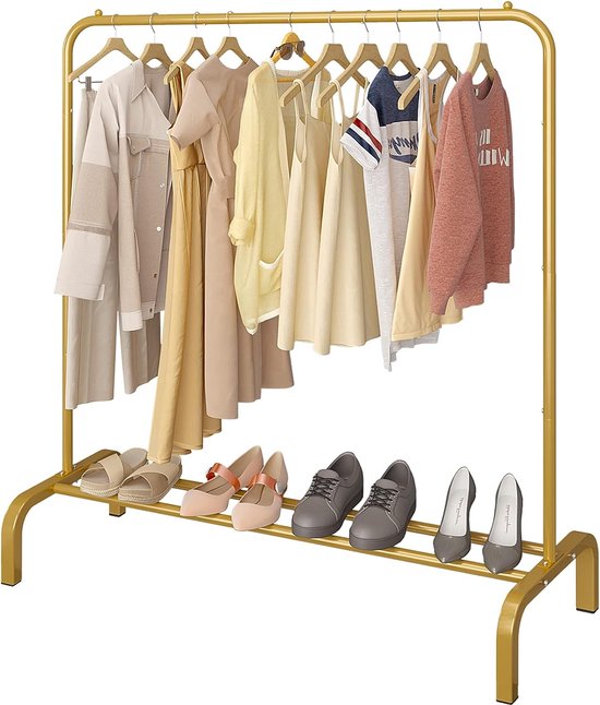 Kledingrek 110 cm metalen kledingroede kledingroede kledingkast met onderstel voor jassen, rokken, overhemden, truien, goud
