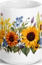 Sun Flowers Fantasy - Koffie & Thee Mok 443 ml| koffiemok cadeau| | Theemok cadeau| Mok cadeau| Koffie Beker| Thee Beker| Koffie Kop| Thee Kop| Zonnebloem Mok| Bloemen Mok
